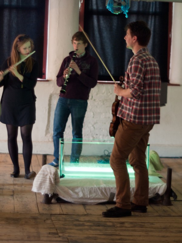 Raise Your Voice Ensemble performing with Sam Salem’s & Patrick Sanan’s interactive installation ‘Pond Life’.